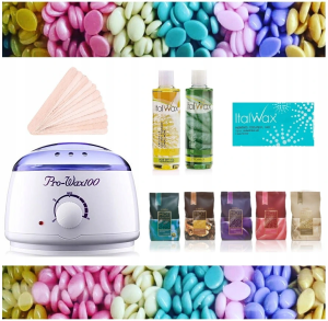 Zestaw depilacja nogi ręce bikini pachy plecy 5x wosk twardy ItalWax ECO żel olejek podgrzewacz