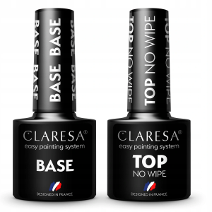 2x Claresa lakier hybrydowy TOP NO WIPE 5g + BASE 5g