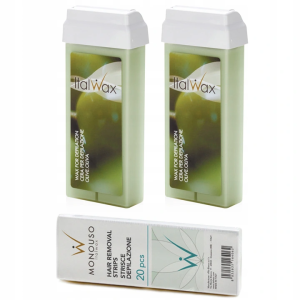 2+1 Zestaw ItalWax do depilacji 2x wosk w rolce Olive + paski