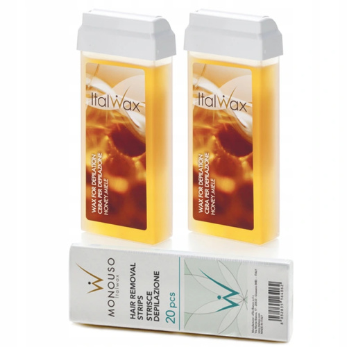 2+1 Zestaw ItalWax do depilacji 2x wosk w rolce Honey + paski 01.png