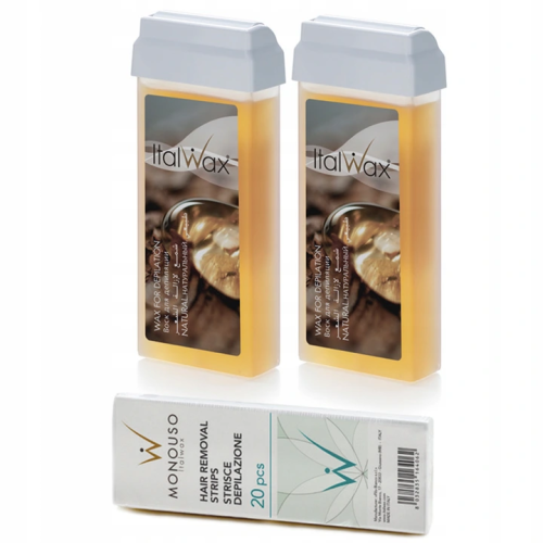 2+1 Zestaw ItalWax do depilacji 2x wosk w rolce Natural + paski 01.png