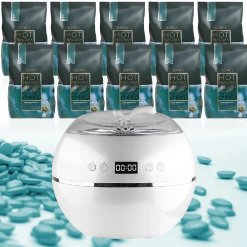 Zestaw do depilacji ItalWax 10x wosk 1kg azulenowy + podgrzewacz 01.png