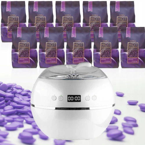 Zestaw do depilacji ItalWax 10x wosk 1kg Plum śliwka + podgrzewacz 01.png