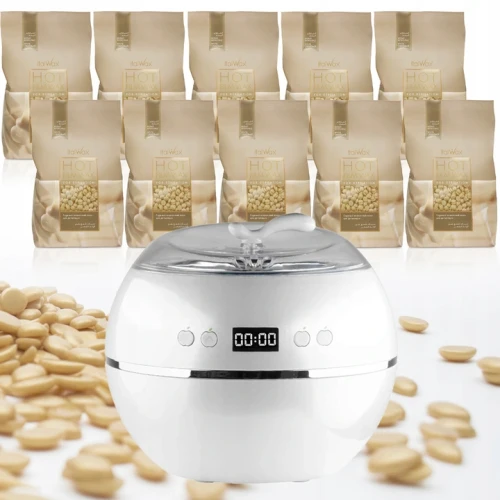 Zestaw do depilacji ItalWax 10x wosk 1kg White Chocolate biała czekolada + podgrzewacz 01.png