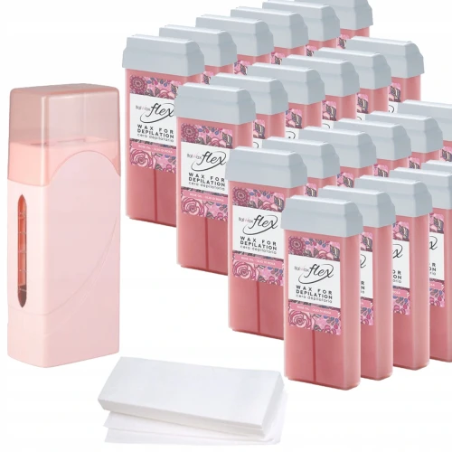 Zestaw do depilacji ItalWax 24x wosk w rolce Flex Rose + podgrzewacz + paski 01.png