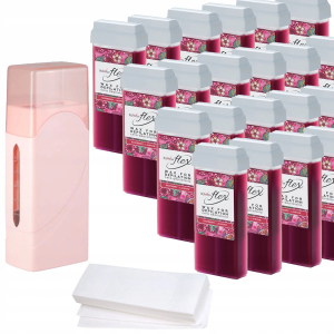 Zestaw do depilacji ItalWax 24x wosk w rolce Flex Raspberry + podgrzewacz Single Fo 40W + paski