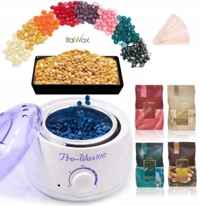 Zestaw do depilacji 4x wosk twardy ItalWax ECO podgrzewacz PRO-WAX100 szpatułki 100szt