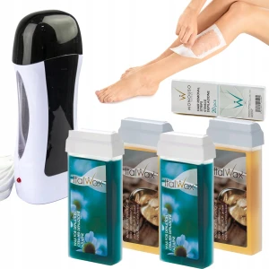 Zestaw do depilacji ItalWax 4x wosk w rolce + mocny podgrzewacz czarny + paski