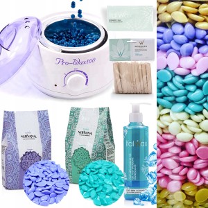 Zestaw do depilacji aromatycznej podgrzewacz szpatułki żel 4x wosk 100g Nirvana ItalWax LUX