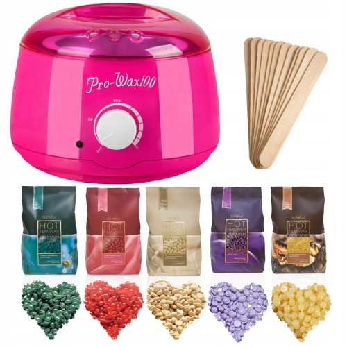 Zestaw do depilacji ItalWax podgrzewacz różowy 100W + 5x wosk twardy 100g + szpatułki 01.jpg