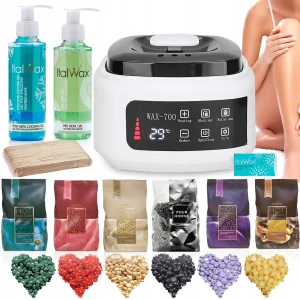 Zestaw do depilacji ItalWax - podgrzewacz do wosku Wax-700 120W + 6x wosk twardy w dropsach 100g + żele + szpatułki + talk