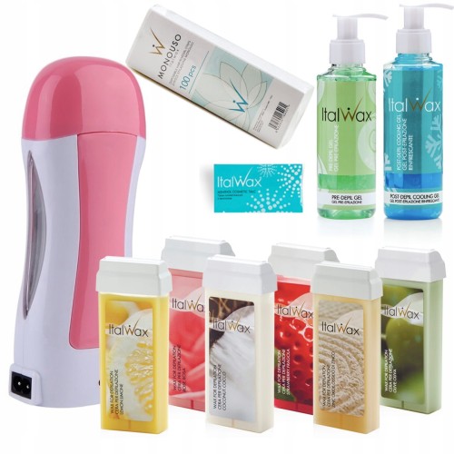 Zestaw ItalWax do depilacji - podgrzewacz 65W + 6x wosk w rolce aromatyczny 100ml + żele + paski + talk 01.jpg