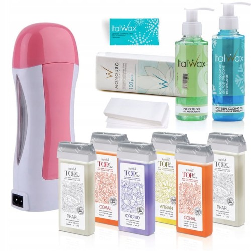 Zestaw ItalWax do depilacji - podgrzewacz 65W + 6x wosk w rolce Top Line 100ml + żele + paski + talk 01.jpg