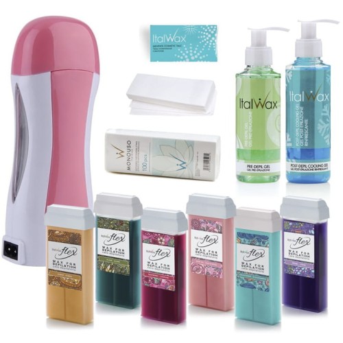 Zestaw ItalWax do depilacji - podgrzewacz 65W + 6x wosk w rolce Flex 100ml + żele + paski + talk 01.jpg