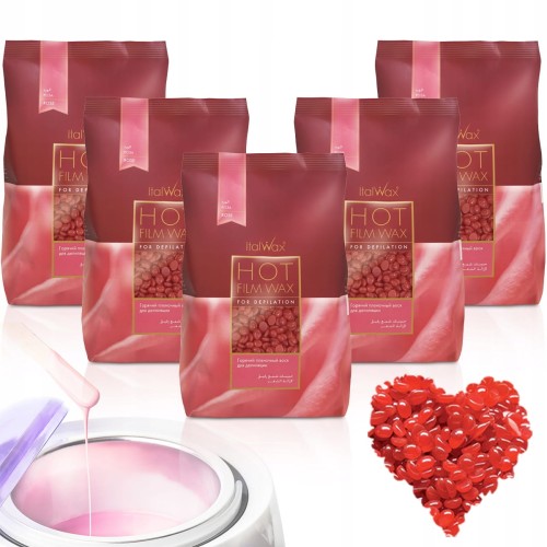 5x Wosk twardy do depilacji ItalWax Hot Film Wax Rose róża 100g do podgrzewacza 01.jpg