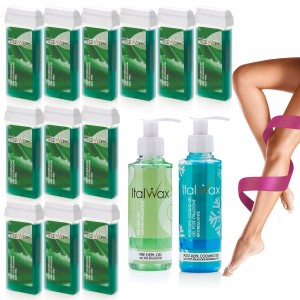 ItalWax Zestaw do depilacji 12x wosk w rolce Aloe 100ml + 2x żel 100ml gratis