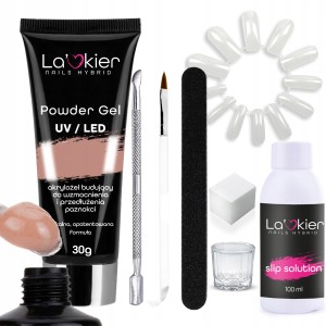 Zestaw akrylożelowy La'Kier Powder Gel Light Brown 30g + Slip Solution 100ml + akcesoria