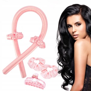Wałek do kręcenia włosów + 2x gumki typu scrunchies + spinka kolor różowy