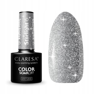 Claresa Starlight 6 srebrny brokatowy lakier hybrydowy do paznokci z efektem flash 5g