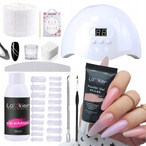 Zestaw startowy do akrylożelu La’kier Powder Gel 30g + lampa + płyn Slip Solution + akcesoria