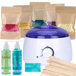 ItalWax Zestaw do depilacji woskiem w dropsach - 5x wosk 100g + podgrzewacz + preparaty + szpatułki + talk