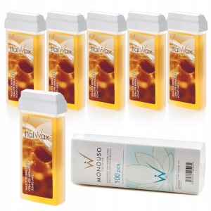 ItalWax Zestaw wosków do depilacji w rolce Honey 100ml 6 sztuk + paski