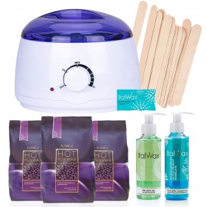 ItalWax Zestaw do depilacji woskiem twardym Plum 300g + podgrzewacz + 2x żel + szpatułki + talk
