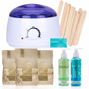 ItalWax Zestaw do depilacji woskiem twardym White Chocolate 300g + podgrzewacz + 2x żel + szpatułki + talk
