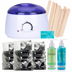 ItalWax Zestaw do depilacji woskiem dla mężczyzn Pour Homme 300g + podgrzewacz + 2 x żel + szpatułki + talk