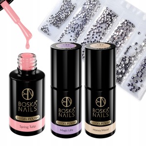 Boska Nails Zestaw 3x kolorowy lakier hybrydowy + cyrkonie szlifowane 1440 sztuk