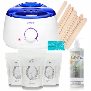 ItalWax Zestaw startowy do depilacji woskiem 3x wosk w dropsach Crystal Pearl 100ml + podgrzewacz + akcesoria