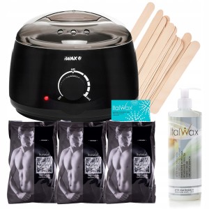 ItalWax Zestaw startowy do depilacji woskiem 3x wosk w dropsach Pour Homme 100ml + podgrzewacz + akcesoria