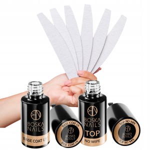 Zestaw do hybrydy Boska Nails Base Coat + Top No Wipe + 10x pilnik gratis