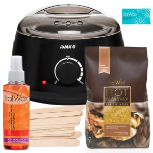 ItalWax Zestaw do depilacji - podgrzewacz + wosk twardy Hot Film Wax Natural 250g + preparat + szpatułki + talk
