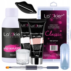 Duży zestaw do akrylożelu La’kier 2x Powder Gel 30ml + formy + Slip Solution + pędzel + naczynko