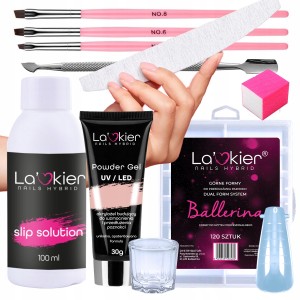 Zestaw do akrylożelu La’kier Powder Gel 30ml + formy Ballerina + Slip Solution + pędzel + naczynko