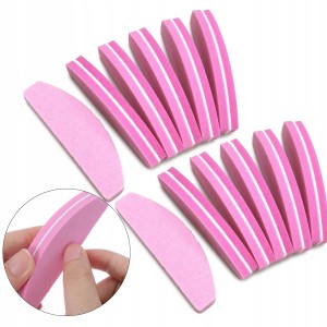 Polerka mini dwustronna na piance buffer łódka półksiężyc #100/180 różowa 25 sztuk