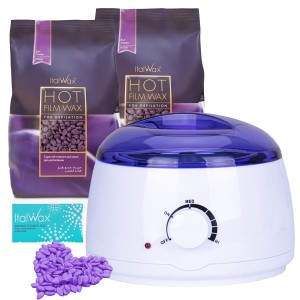 ItalWax Zestaw do depilacji - podgrzewacz + 2x wosk w granulkach Plum 100g + talk