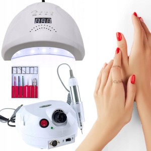 Profesjonalny zestaw urządzeń do stylizacji paznokci: lampa UV/LED + frezarka do manicure i pedicure