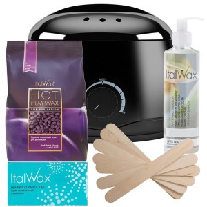 ItalWax Zestaw do depilacji - podgrzewacz + wosk w granulkach Plum 250g + emulsja po depilacji 100ml + talk + szpatułki