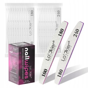 Zestaw do paznokci La'Kier: 20 x pilnik łódka + waciki GRATIS