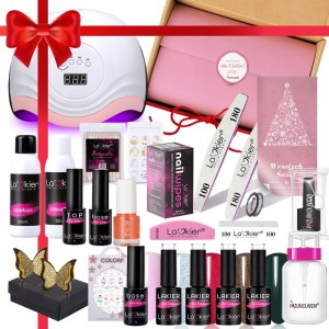 Prezentowy zestaw do paznokci hybrydowych: 16 x La'kier + Lakiery + Lampa UV LED + akcesoria + biżuteria