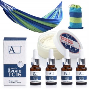 Arkada Zestaw: Serum kolagenowe TC16 11ml 4 sztuki + maść na popękaną skórę stóp 70g + hamak ogrodowy