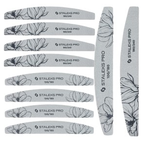 Staleks Zestaw 10 profesjonalnych pilników mineralnych do paznokci łódka półksiężyc - 5x 100/180 + 5x 180/240