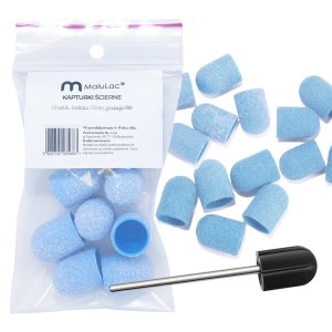 MaluLac Zestaw do pedicure - kapturek ścierny 13mm #80 10 sztuk niebieskie + nośnik gumowy