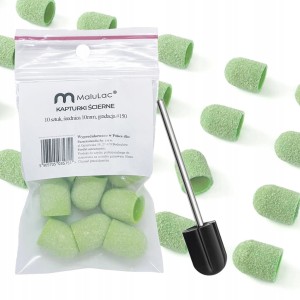 MaluLac Zestaw do pedicure - kapturek ścierny 10mm #150 10 sztuk zielone + nośnik gumowy