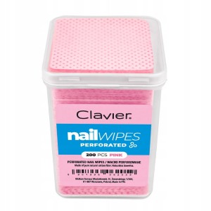 Clavier Nail Wipes Waciki kosmetyczne bezpyłowe różowe do zmywania paznokci z perforacją na całej powierzchni w pojemniku 200 sztuk