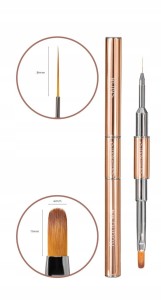 Saute Nails Pędzelek dwustronny do żelu Round#4 i zdobień paznokci SN08 z zamykaną skuwką Rose Gold