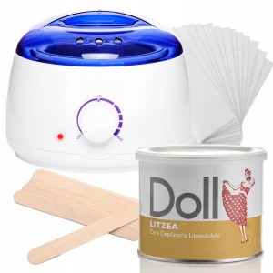 Xanitalia Doll Zestaw do depilacji ciała - podgrzewacz + wosk w puszce 400ml Litzea + paski + szpatułki
