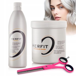 Herfit Pro Zestaw do pielęgnacji włosów zniszczonych z mleczkiem pszczelim - szampon 1000ml + maska 1000ml + degażówki fryzjerskie